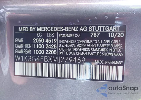 2021 Mercedes-Benz A 220 4Matic из США, поврежденный, VIN W1K3G4FBXMJ279469